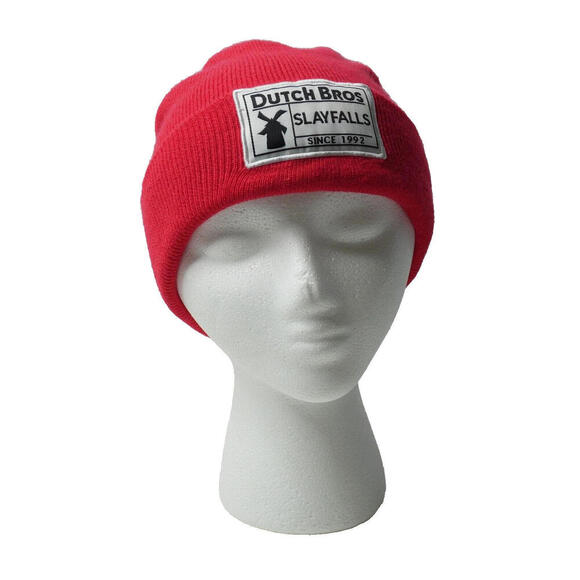 Dutch Bros Coffee Red Knit Beanie Slay Falls Klamath Falls Oregon‎ OR Hat Adult - Picture 1 of 9